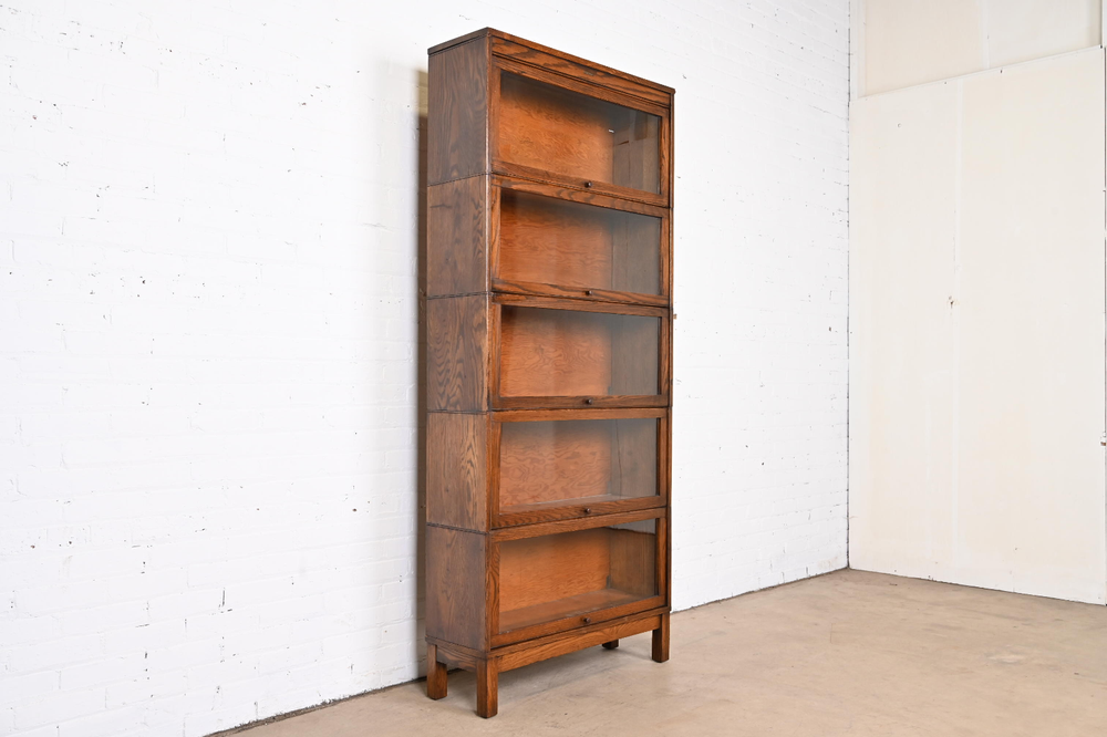Antique Arts & Crafts Oak Five-Stack Barrister Bookcase by Lundstrom, Circa 1920