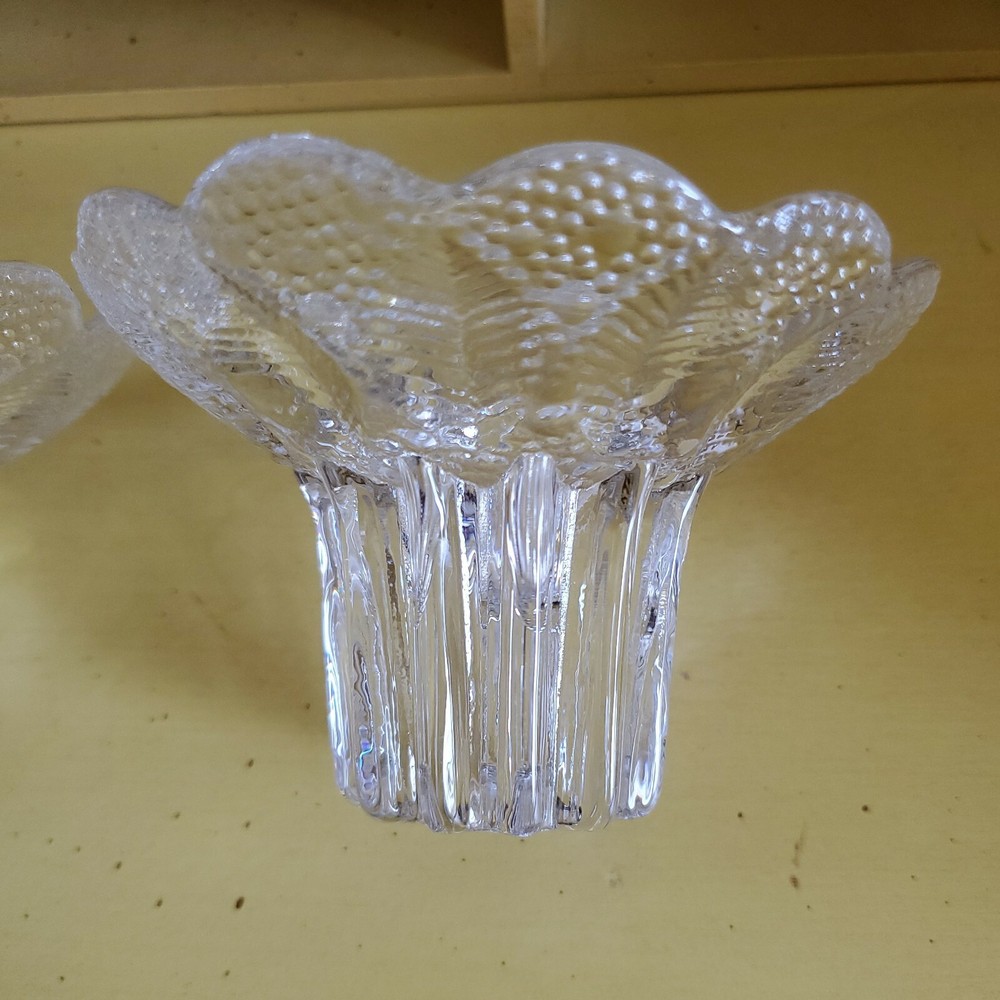Lausitzer Crystal Candle Holder Feather Ice Pair 3" Tall