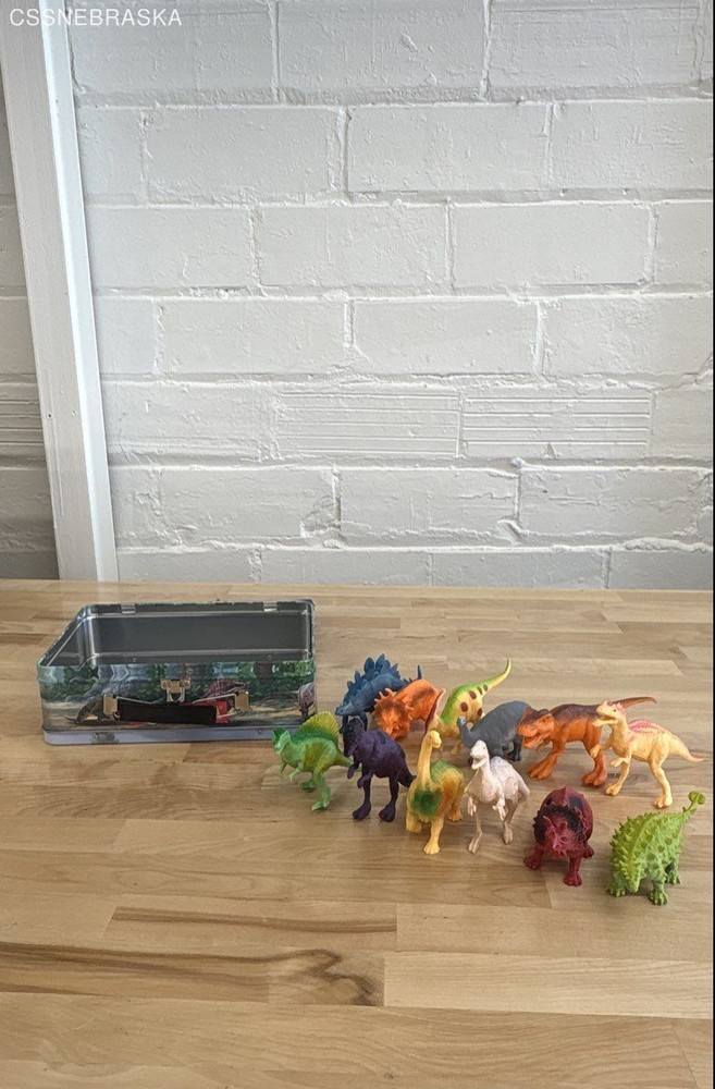 Playbea Realistic Dinosaur Figures with Storage Tin Box, 12 Piece Pack