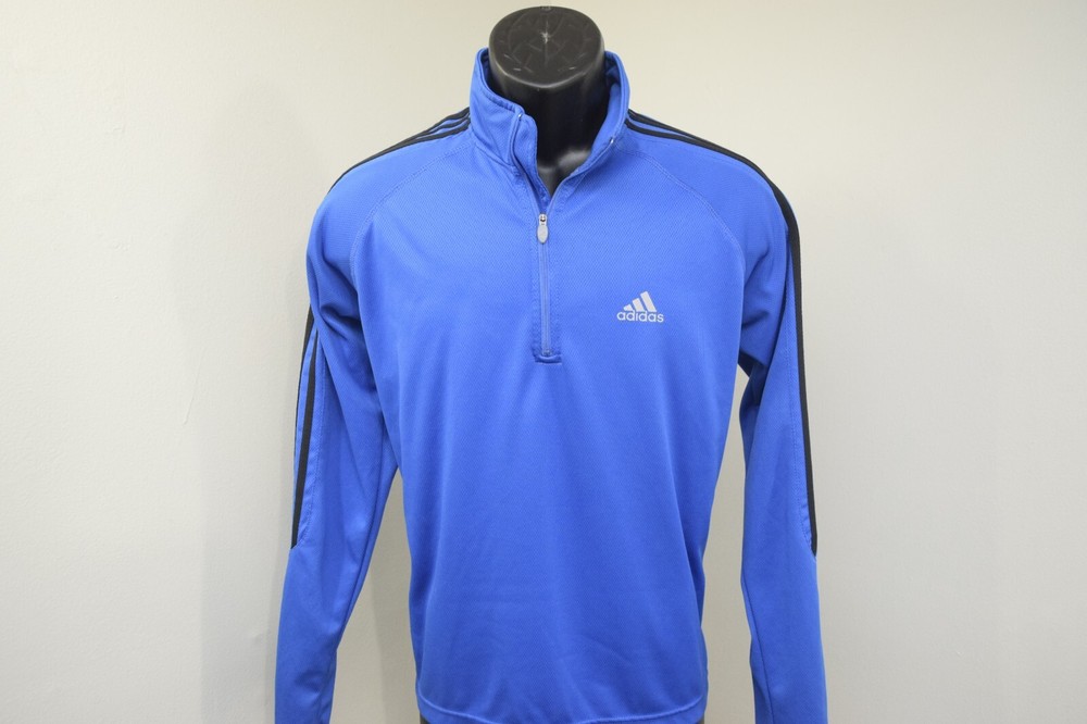 Adidas ClimaLite 1/4 Zip Jacket Blue Striped Long Sleeve Pullover Mens Medium