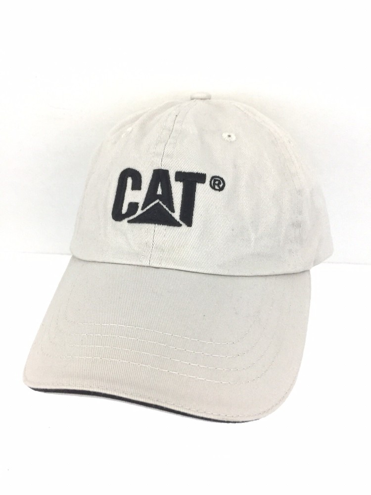 CAT Caterpillar Hat Logo Tractor Strap Back Baseball Trucker Adjustable Cap Tan