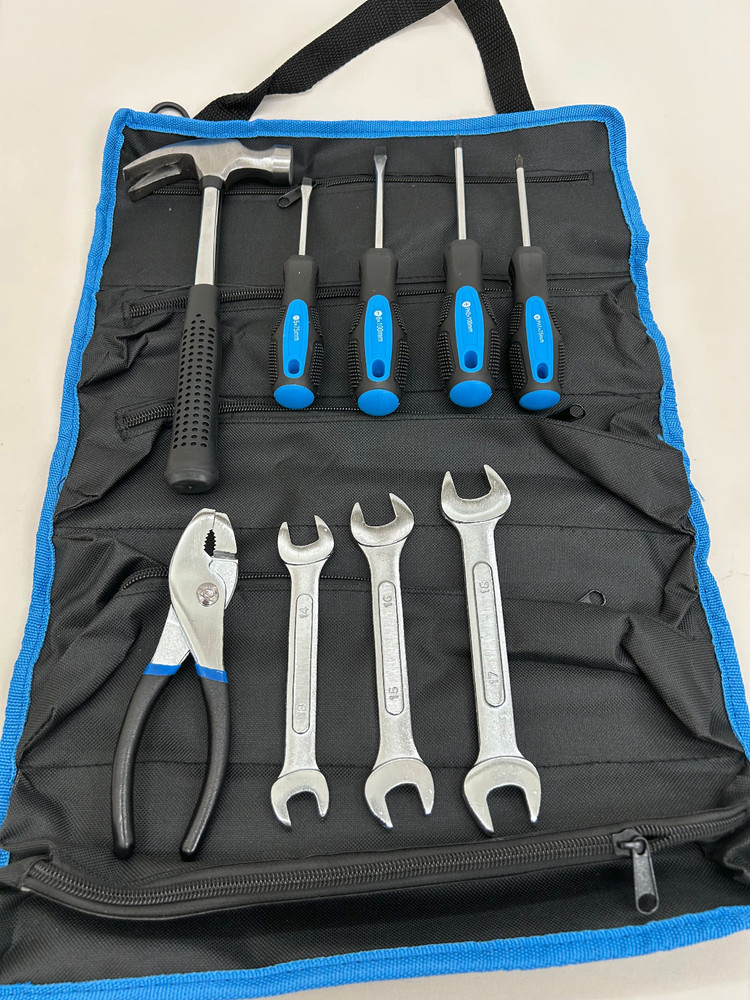 Tool Roll with Hammer, Screwdrivers, Wrenches and Pliers ~