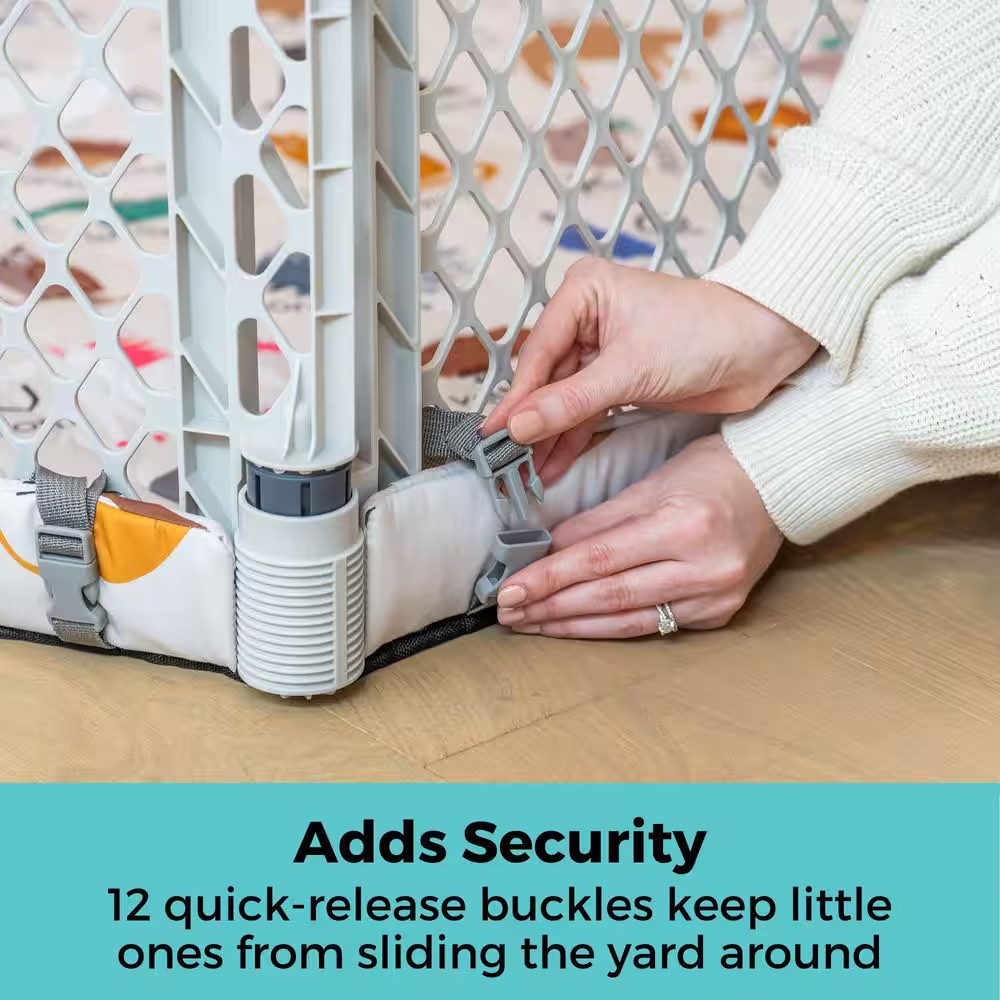 Superyard Nook, 6-Panel Light Gray Playard with Animal ABC Securemat Playmat