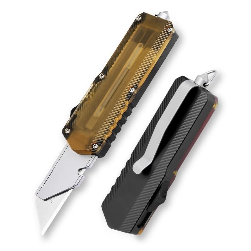 Retractable Aluminum Utility Knife, EDC Pocket Box Cutter, Replaceable Blades, 1