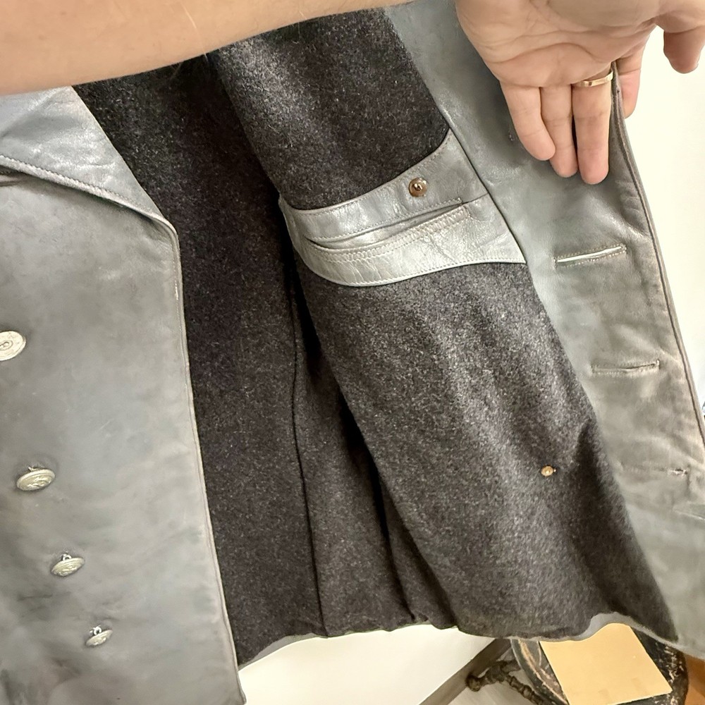 Original WWII German Navy Kriegsmarine Leather Coat Deck Jacket