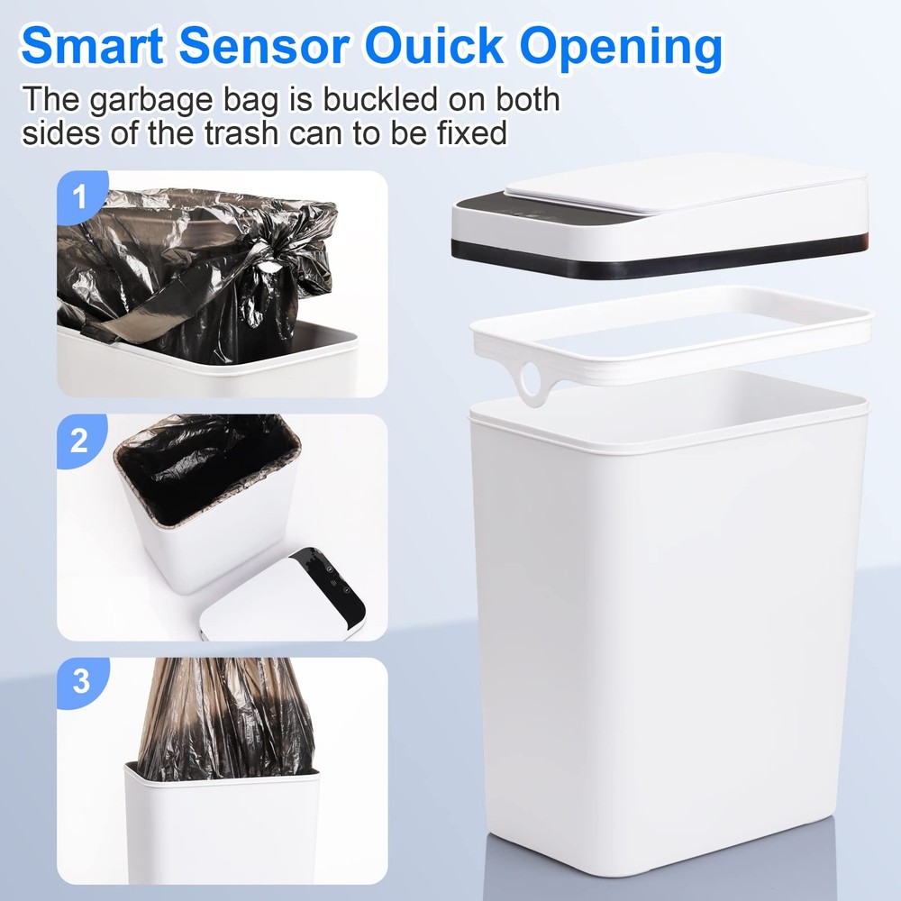 Bathroom Trash Cans With Lid 2 Pack Touchless Automatic Motion Sensor 2.2 Gal