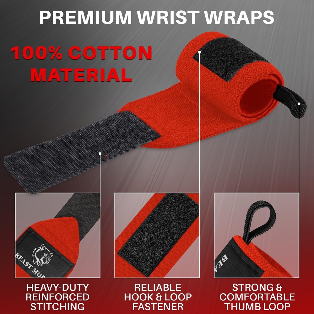 HeavyDuty Weightlifting Wrist Wraps with Thumb Loop for Powerlifting &