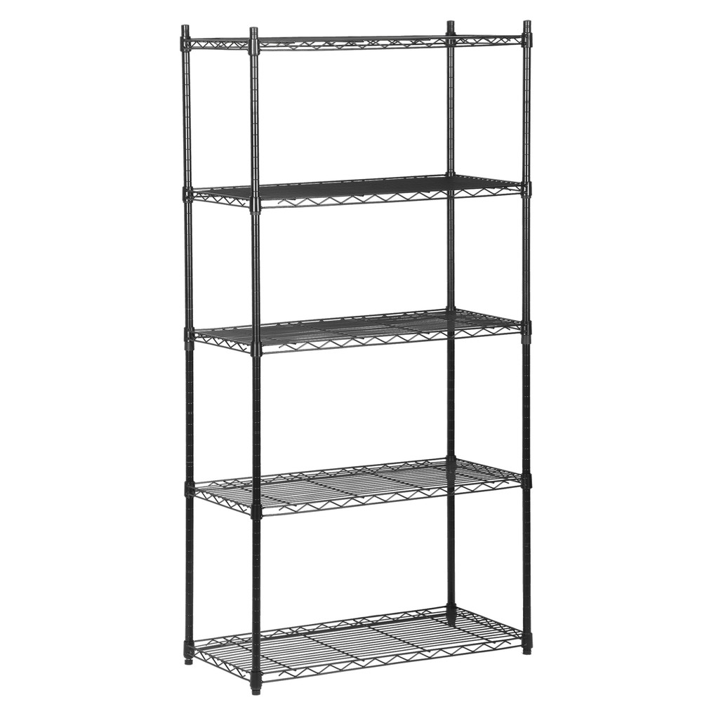 Wire Unit Rack 5 Tier Large Space Storage Shelves for Kitchen Office Black