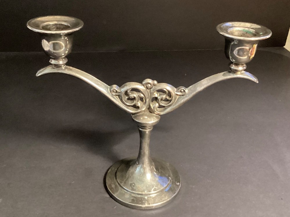Oneida Silversmiths Double Taper Candlesticks Two Light Candelabra Elegant 6”