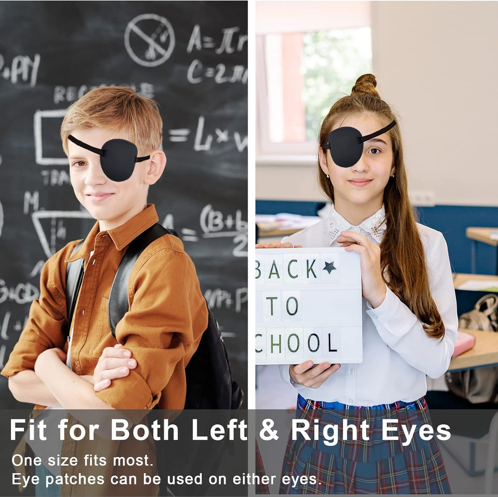 2PCS Adjustable Medical Eye Patch for Amblyopia, Black, for Left or Right Eye