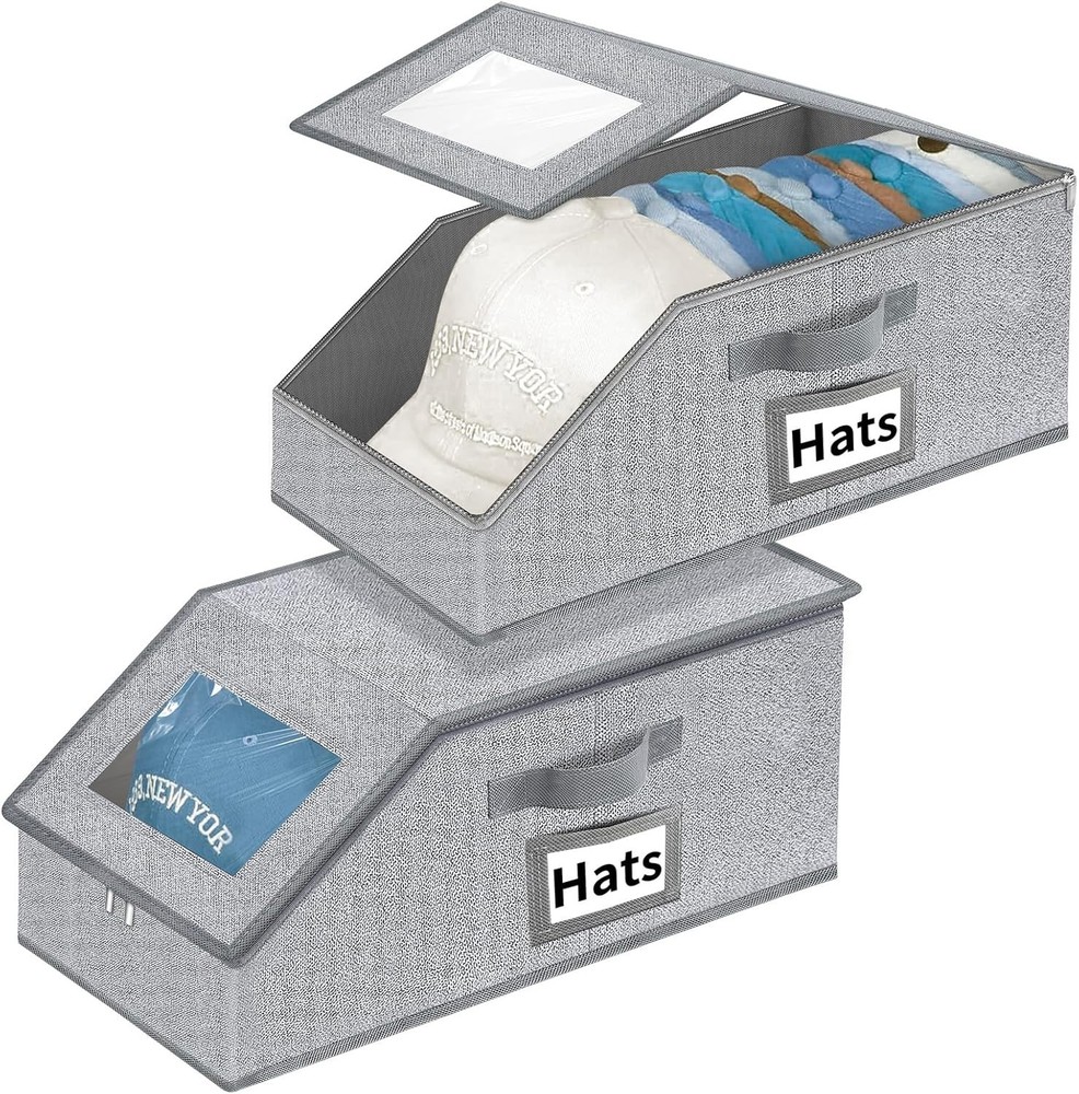Aokeyee Hat Organizer for Baseball Caps - 2PCS Stackable Storage with Clear Wind