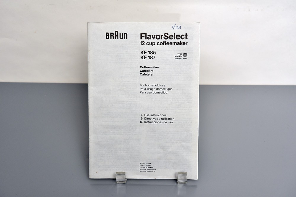 Braun FlavorSelect 12 cup coffeemaker KF185 KF187 instructions