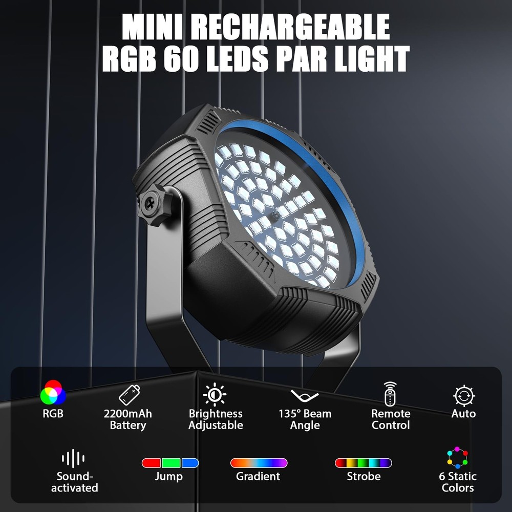 Battery Powered Stage Lights, Rechargeable Strobe Lights USB Powered Auto Sou...