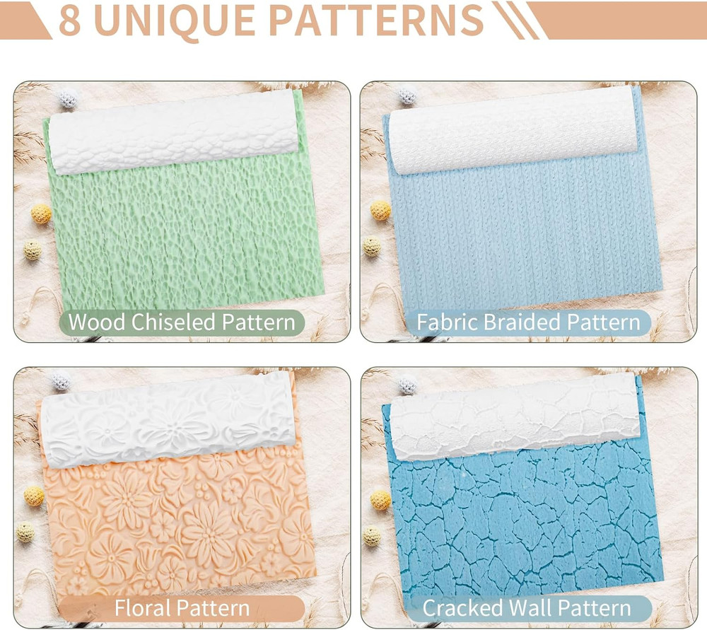 8 Pcs Polymer Clay Texture Roller, Embossing Pottery Texture Rollers for Jewelry