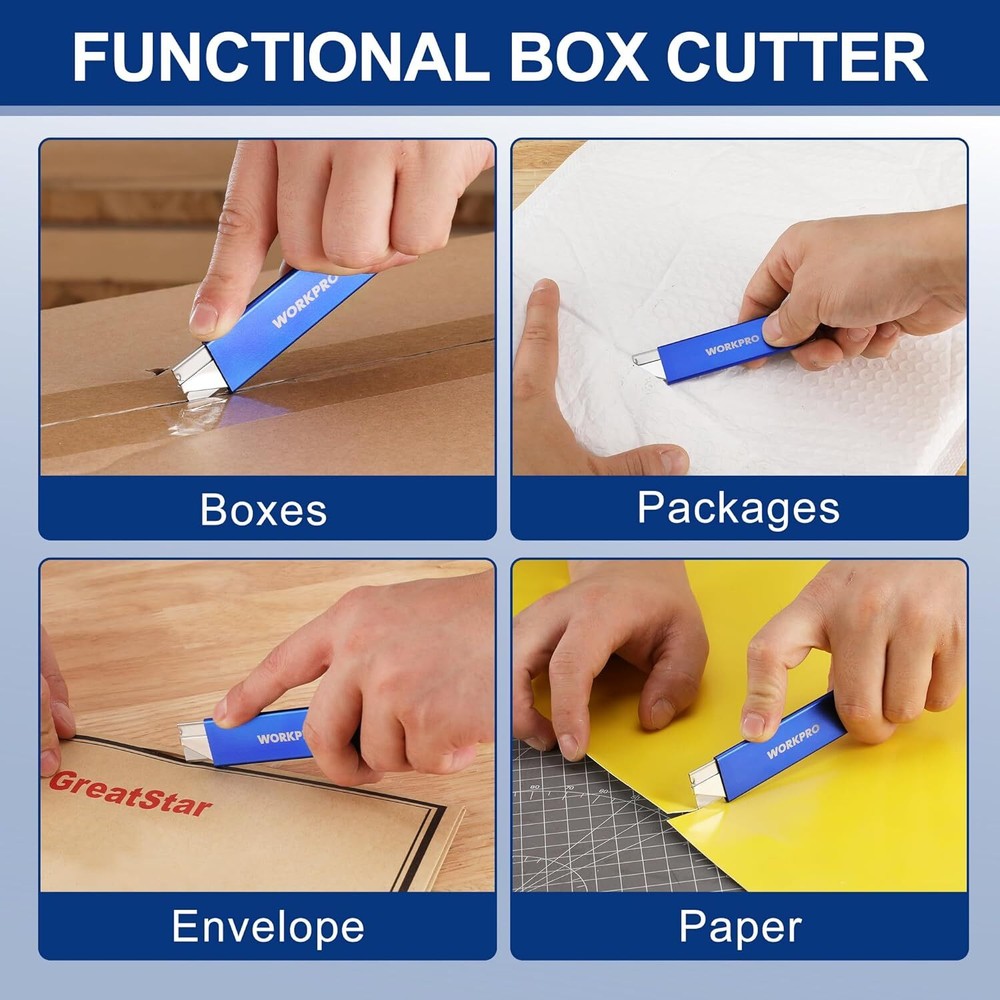 WORKPRO 12Pack Box Cutter Retractable-Utility Knife with Single Edge Razor Blade
