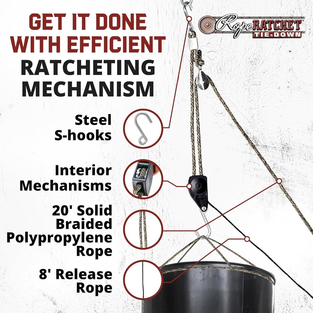 Block and Tackle Pulley System - 250 lb Load Capacity