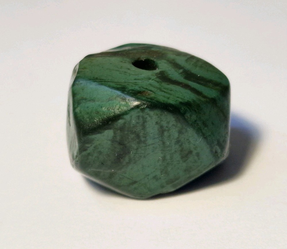 20.5mm ANCIENT LARGE CORNERLESS CUBE GREEN JASPER STONE BEAD