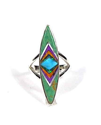 Multicolor  Inlay 925 Sterling Silver long Ring sz 5-10