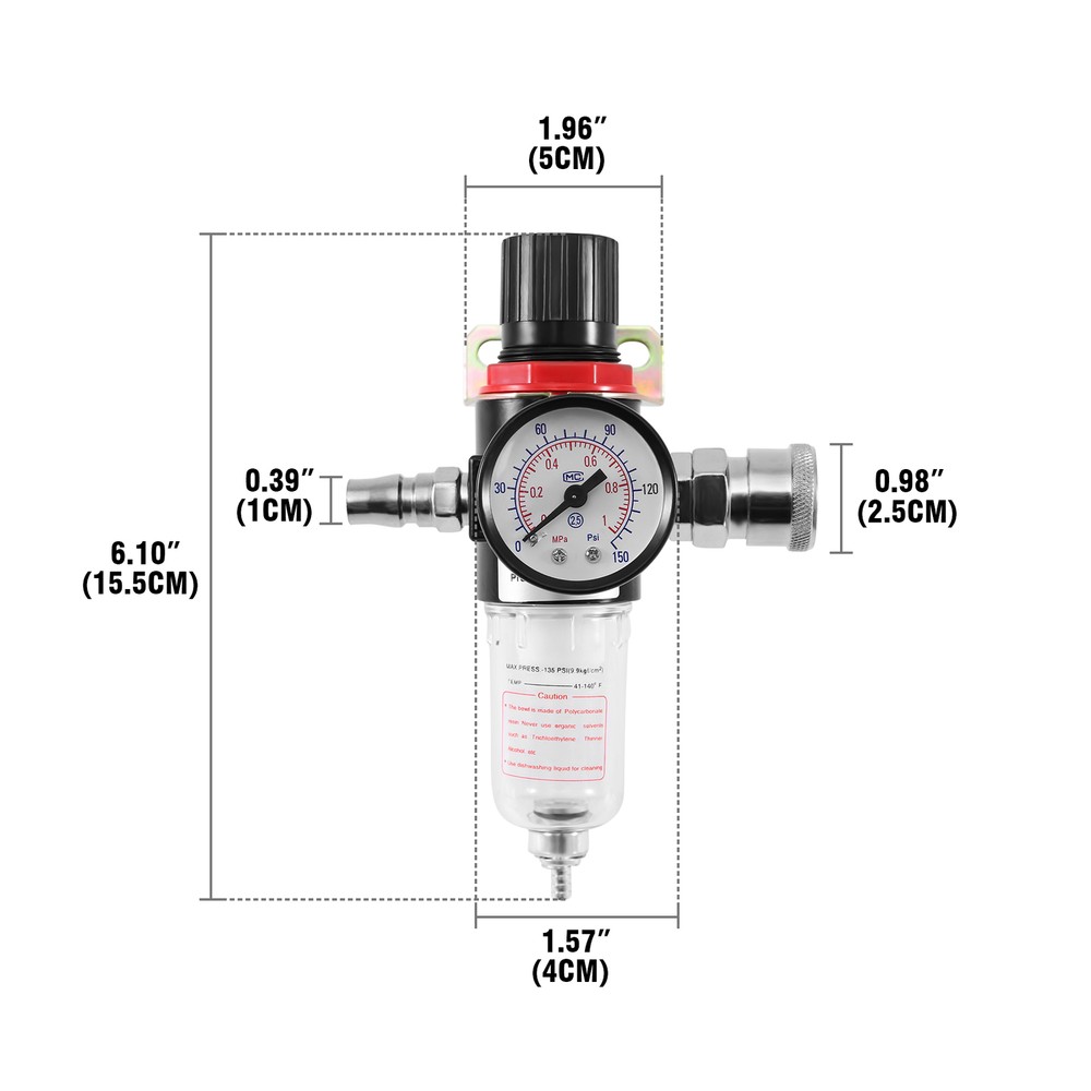 2pcs 1/4" Air Compressor Filter Regulator Water Pressure Moisture Trap Separator