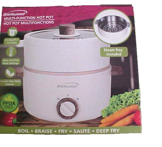 Brentwood 1.6 Qt Multi-Function Electric Hot Pot Cooker Stainless Steamer Insert
