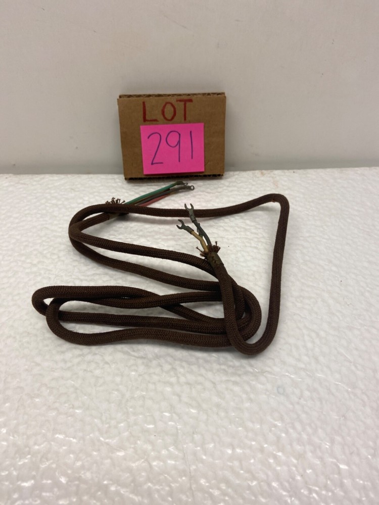 W.E. 4'0" BROWN CLOTH HANDSET LINE CORD 1954 DATED BRASS COLLAR ~ 3 SPADE-4 LOOP