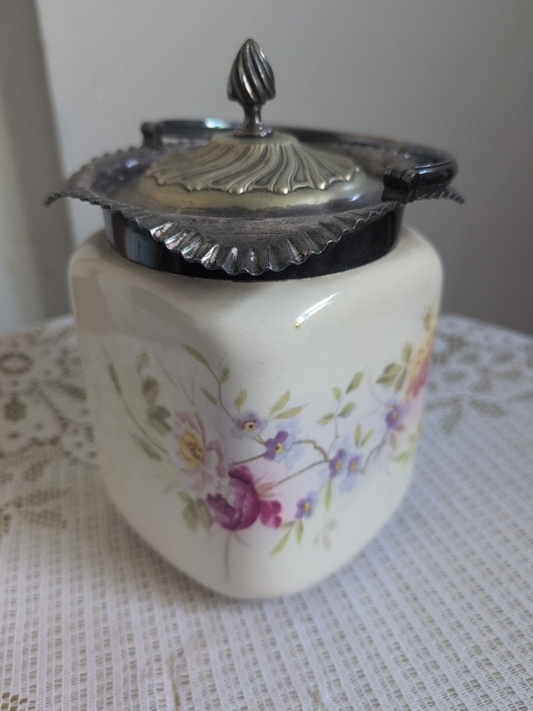 Victorian Biscuit Barrel, Silver Plate Lid