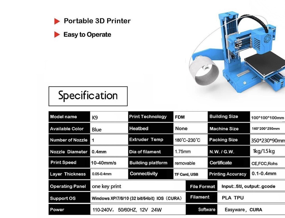 Easy Threed K9 Mini 3D Printer