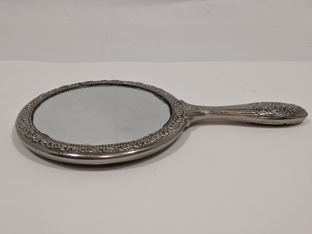 Victorian Hand Held Silver Plated Mirror Vintage