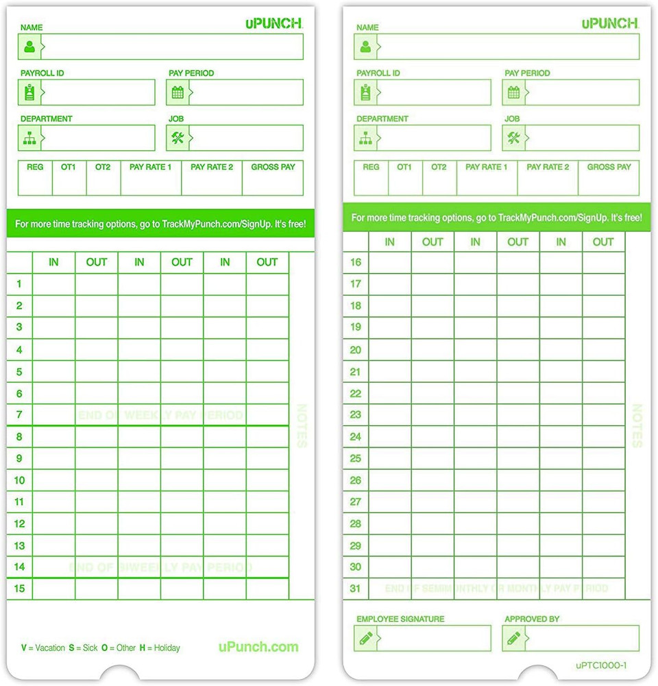 100 Upunch Time Cards for HN3000