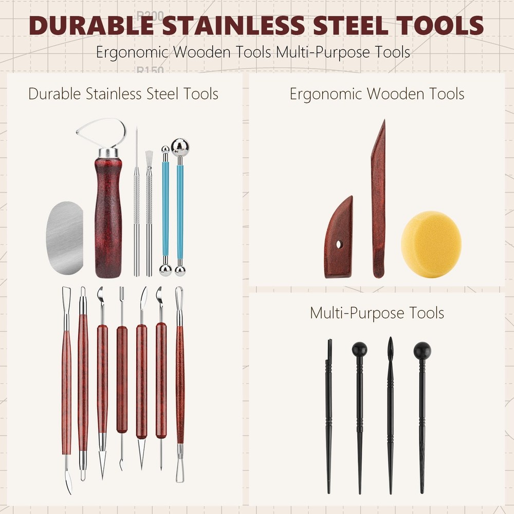 23PCS Clay Sculpting Tools Set Pottery Ceramic Polymer Modeling Kit Supplies