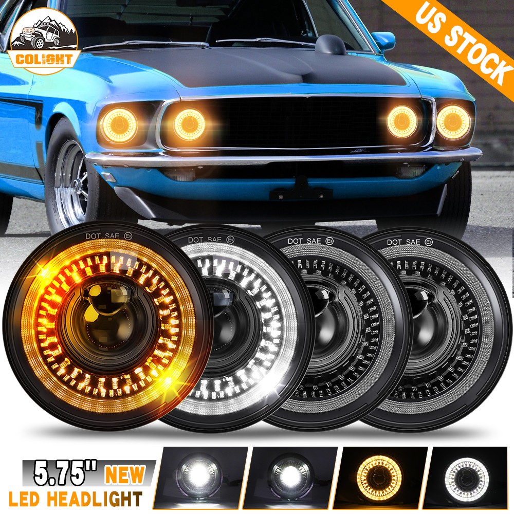 4Pcs For Ford Mustang 1969 5.75" LED Headlights Hi/Lo Beam Start Light Projector