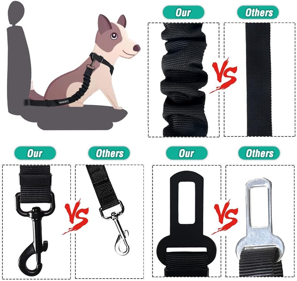 Dog Seat Belt,3 Piece Set Retractable and Harness Adjustable.