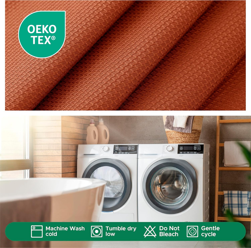 Biscaynebay Fall Tablecloth Textured Fabric 70X120 Inch Rectangular, Rust Thanks