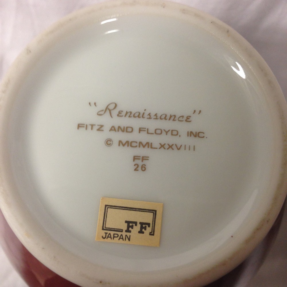 FITZ & FLOYD RENAISSANCE CINNIBAR MEDIUM GINGER JAR 8 1/8" RUST RED GOLD TRIM
