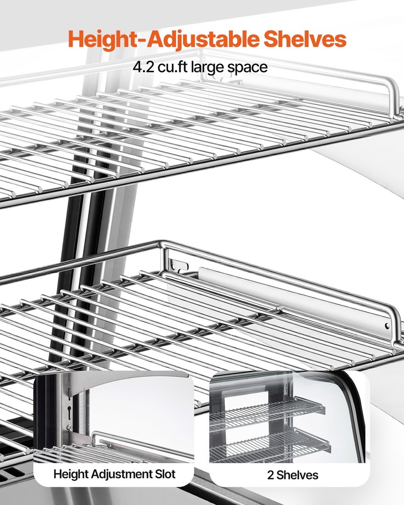 VEVOR Refrigerated Display Case Bakery Display Fridge Case 4.2 cu ft/105L 2-Tier