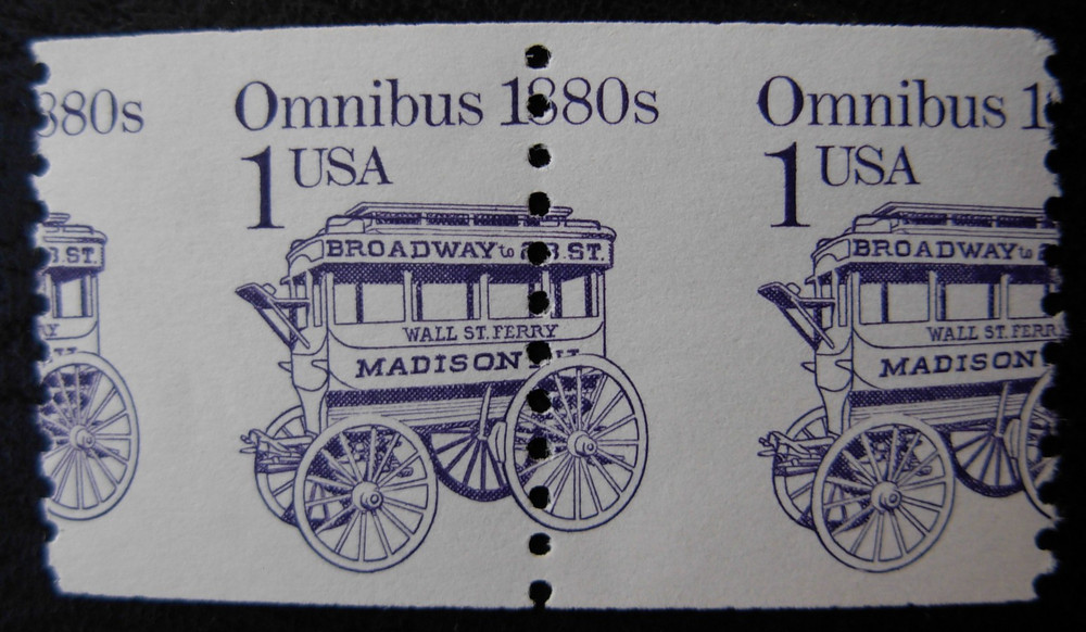 2225 Omnibus 1880's, Coil Misperf Error, Mint  NH #1