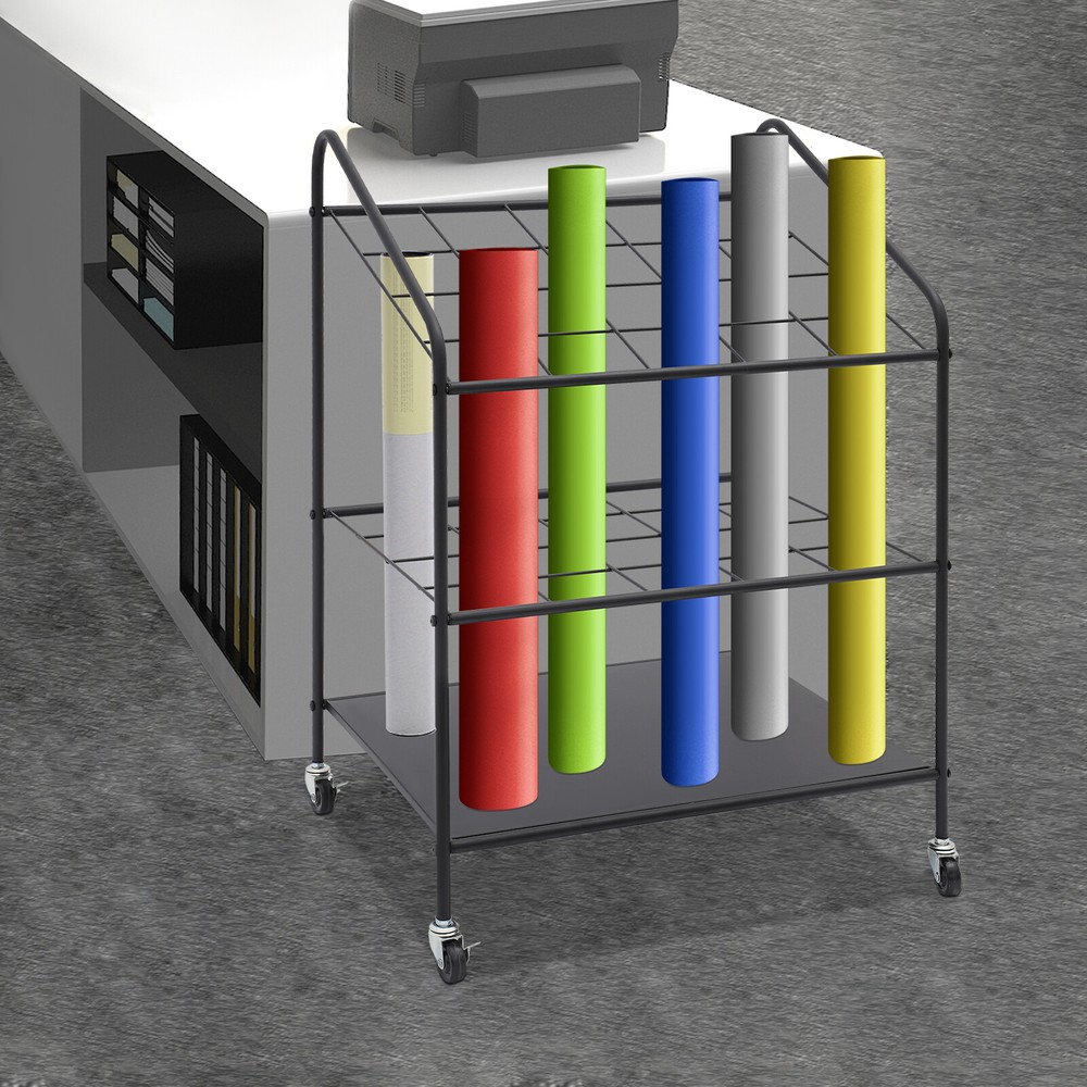 Mobile Paper Rolls Organizer Floor Storage Rack Material Roll Dsplay Rack Black