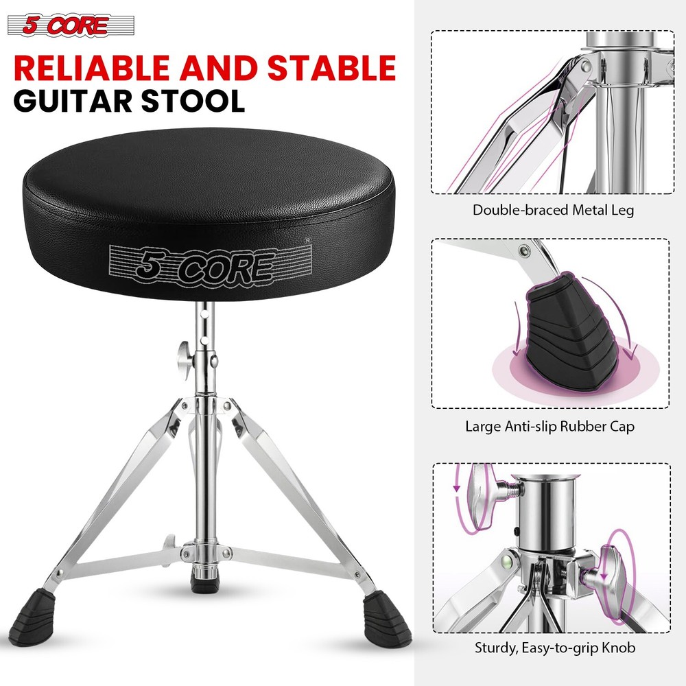 5 Core Drum Throne 3" Padded Comfortable Guitar Seat Adjustable Drumming Stools