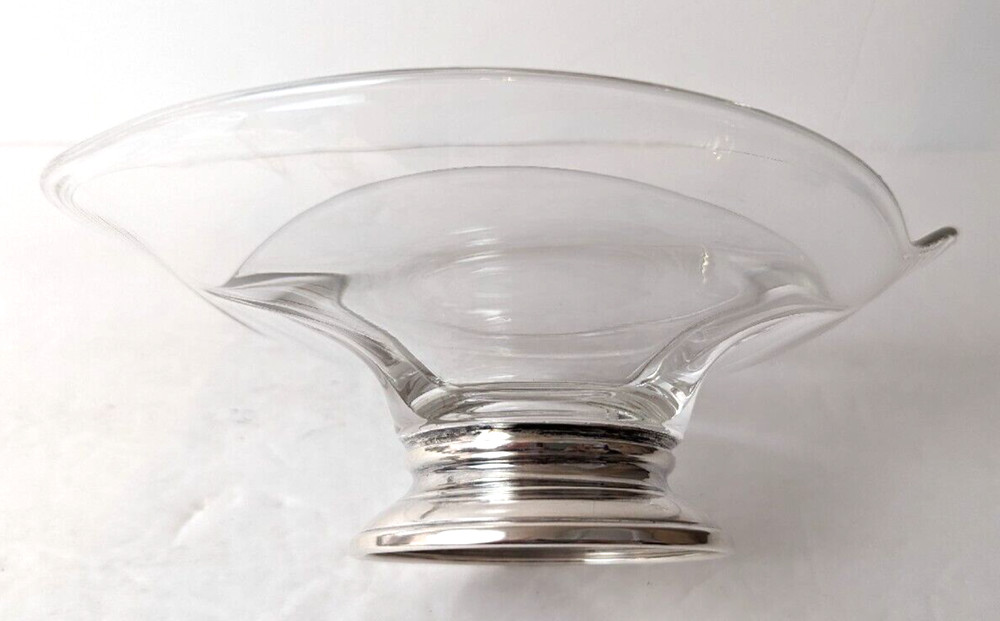 Solid Sterling Silver Base Crystal Divided Candy Nut Bowl Not Weighted by Web