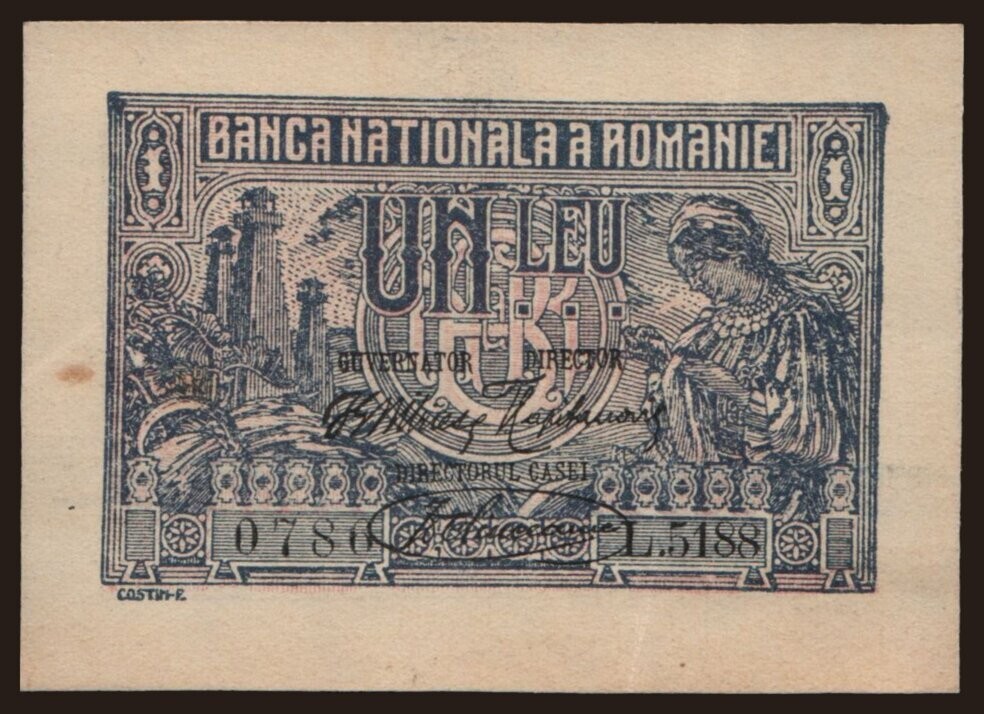 Romania - 1920 - 1 Lei - "EF-" #CO7342