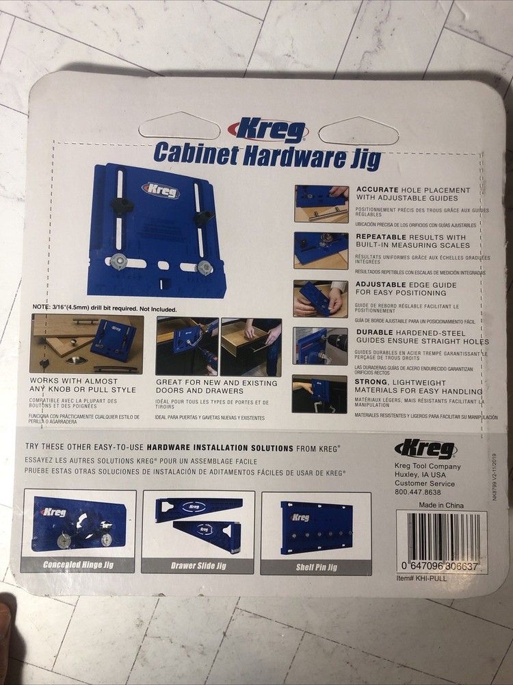 Kreg Cabinet Hardware Jig - For Knobs & Pulls Installation Adjustable KHI-PULL