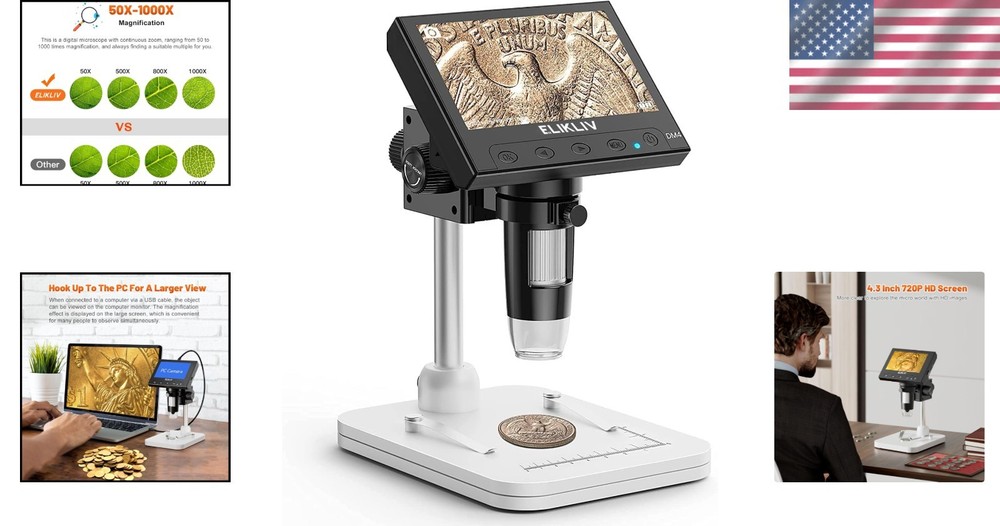 High-Definition Coin Microscope 1000x - LED Illumination & USB PC Compatibility