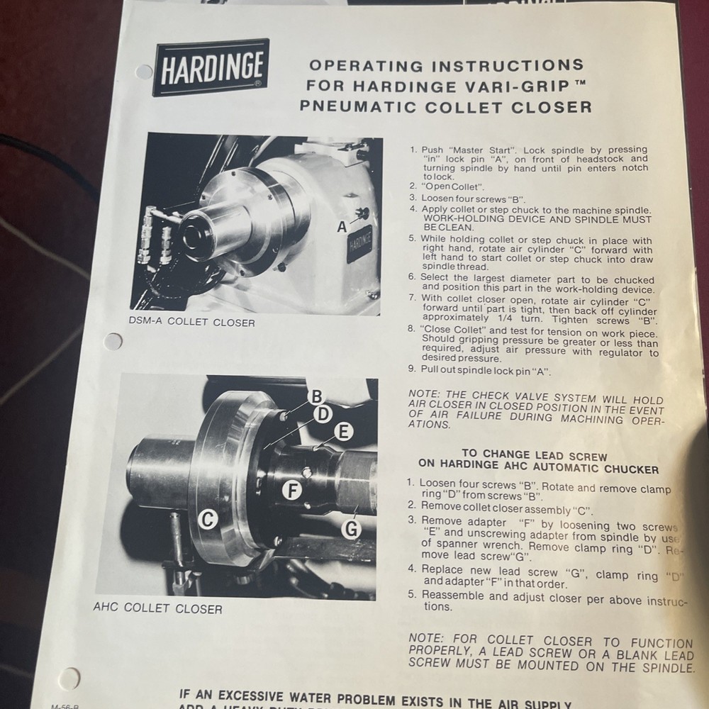 Hardinge Assorted Sales Ads,Instructions