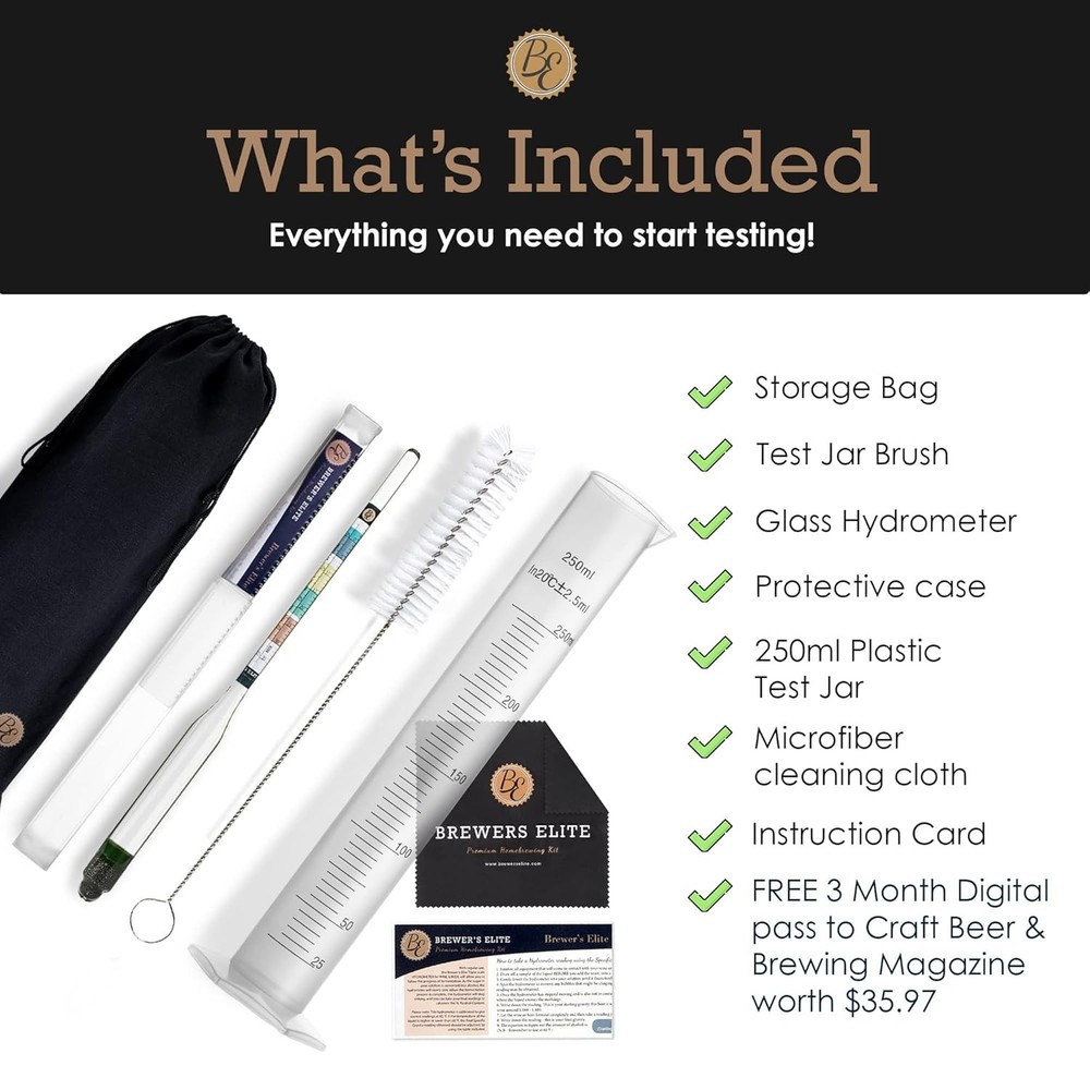 Brewer's Elite Hydrometer & & Plastic Test Jar Kit, Clear