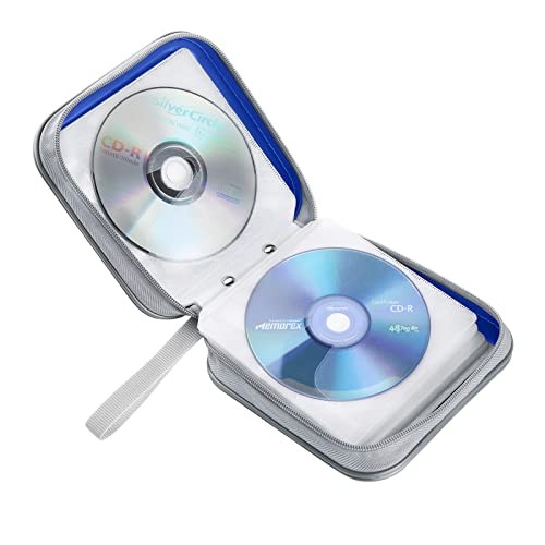 CD Case, 40 Capacity CD/DVD Case Holders Wallet Hard Plastic DVD Disc Blue