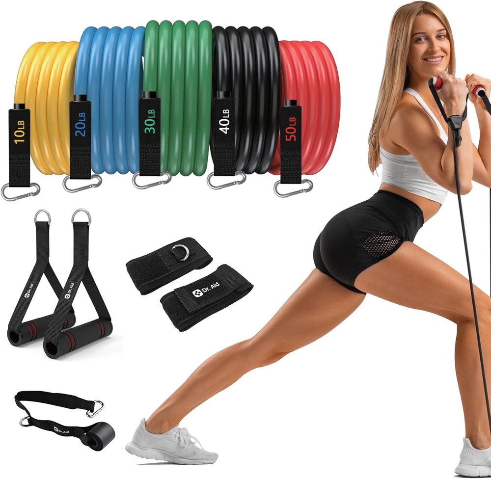 Resistance Band Set - 5 Stackable Exercise Bands with Handles