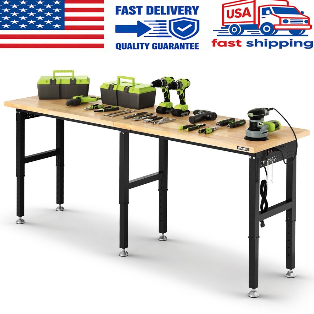 WORKPRO 96x24-in Heavy-Duty Adjustable Workbench Work Table Wood Top Workstation