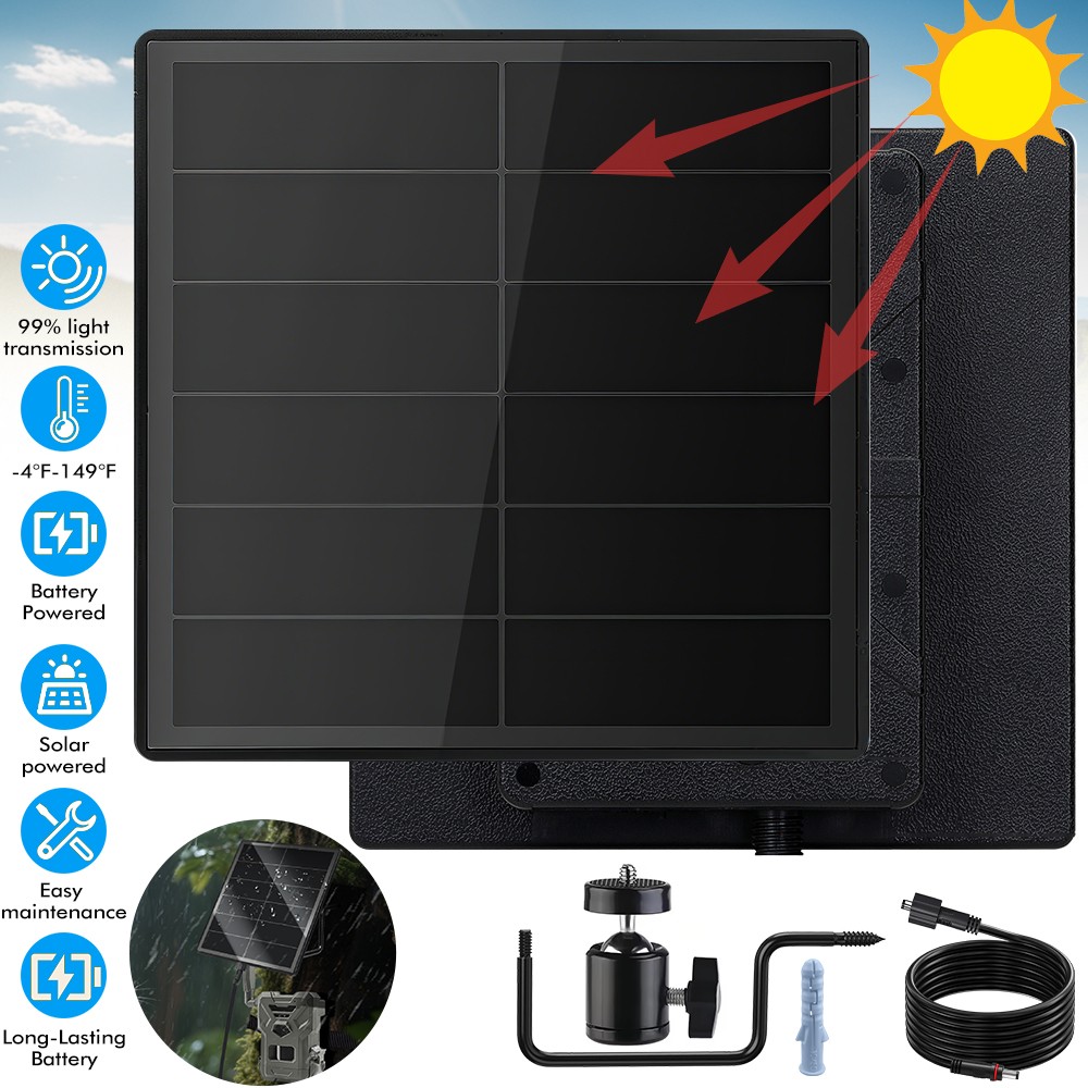 5W DC 12V Solar Panel Waterproof for Trail Camera Security Cam Battery Charger