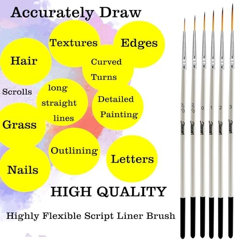 Script Liner Paintbrush 6 PCS Highly Flexible Liner Brush Extra Long Fine