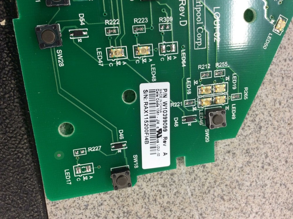 Whirlpool Washer Control Board part# w10399099 rev A
